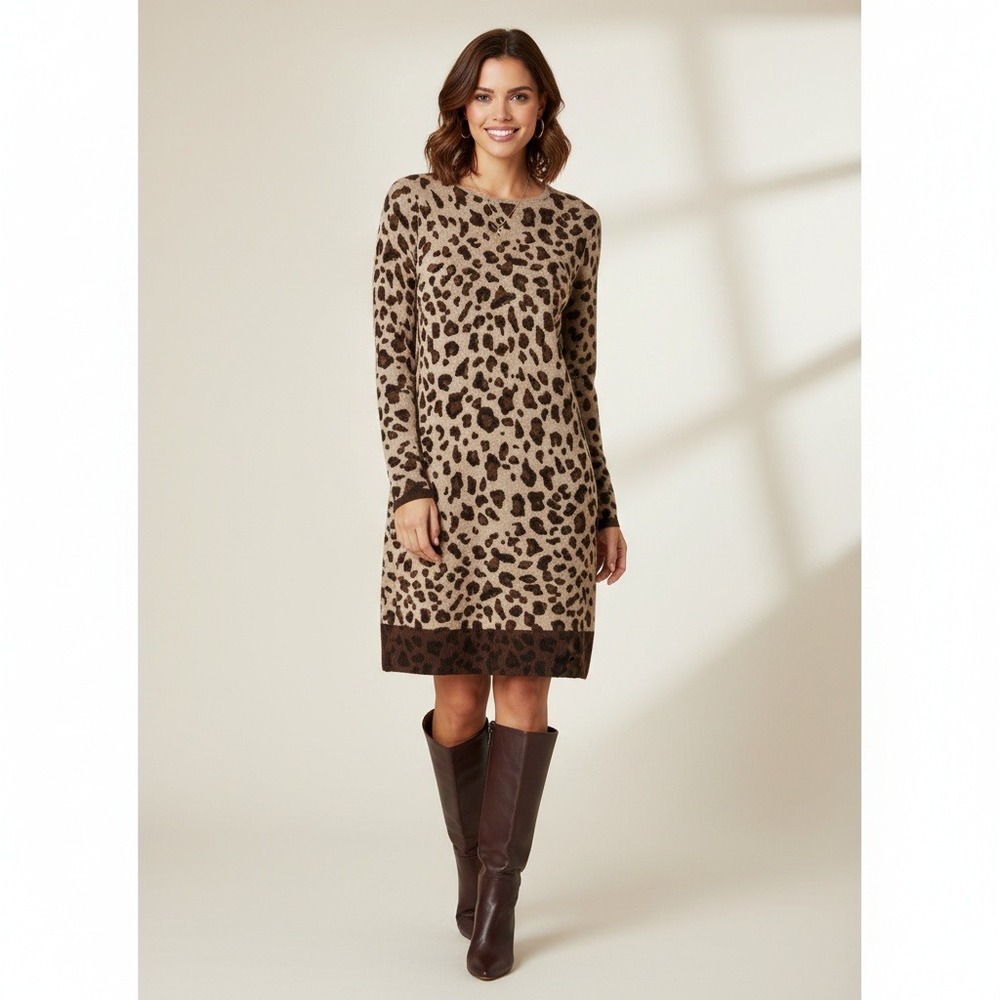 Carmen Marc‎ Valvo Leopard Print Knit Sweater Dress Size M